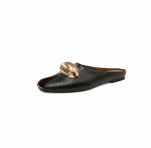 pointed-toe flat mule with gold dome accent – ZAREL