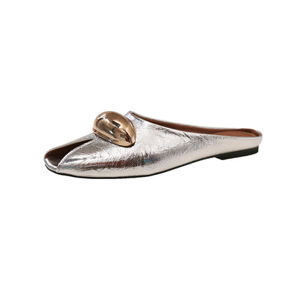 pointed-toe flat mule with gold dome accent – ZAREL