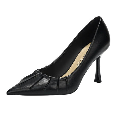 pointed-toe leather pumps with ruched front detail – SCULPT