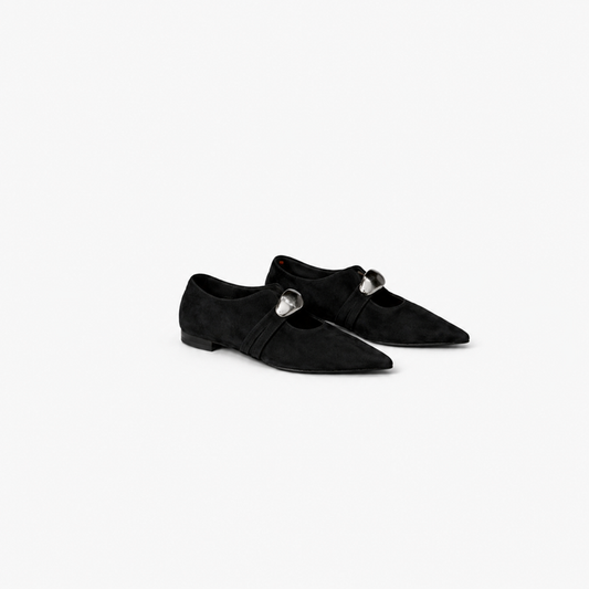 pointed-toe mary jane flats with metallic accent – BODY