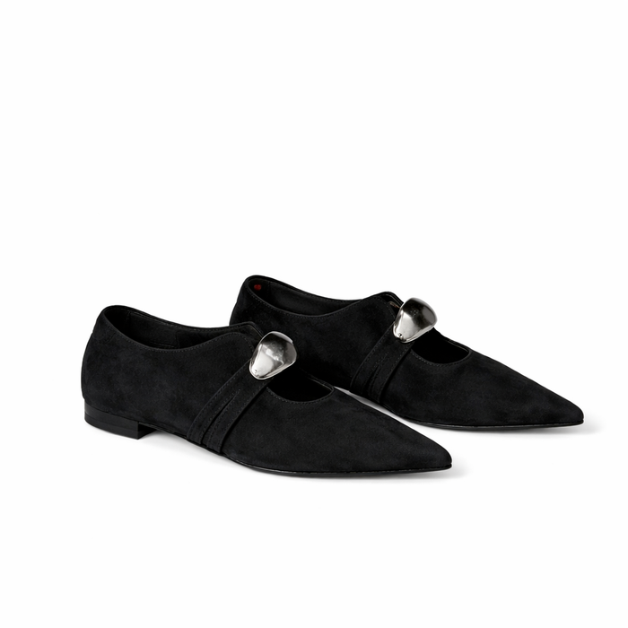 pointed-toe mary jane flats with metallic accent – BODY
