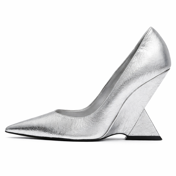 pointed-toe patent pumps with sculpted geometric heel – RUBY