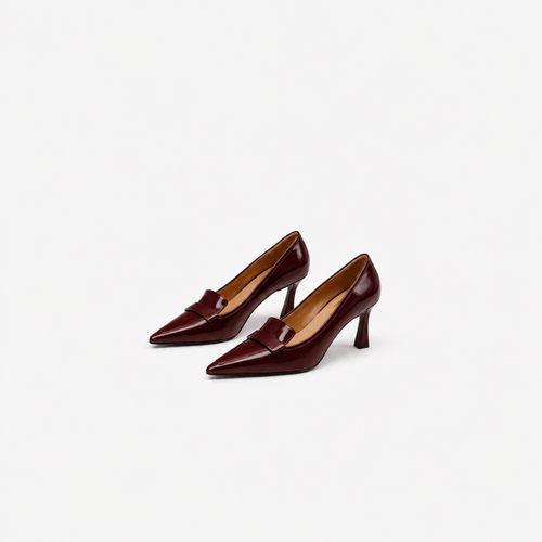 pointed-toe patent pumps with structured strap detail – BORDEAUX