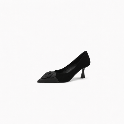 pointed-toe satin pumps with sculpted floral detail – AZURA