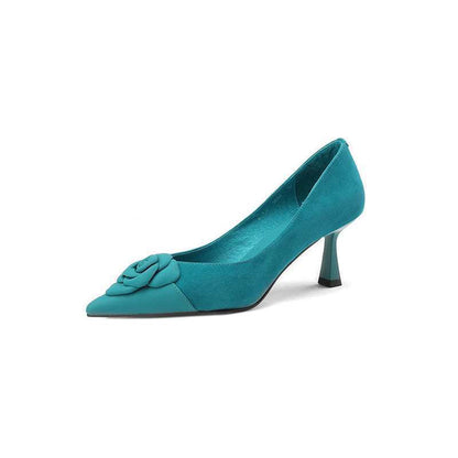 pointed-toe satin pumps with sculpted floral detail – AZURA
