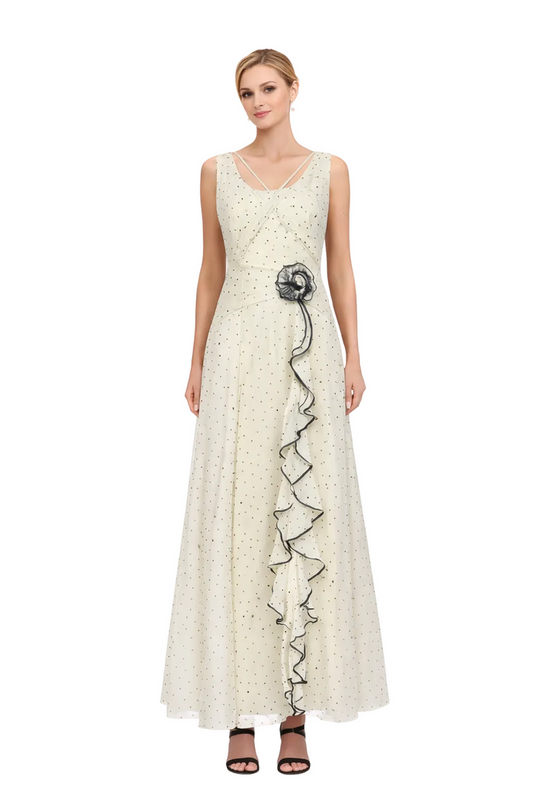 polka dot tulle midi dress with floral waist detail – ELARA