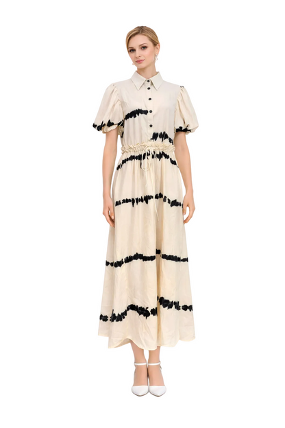 puff sleeve shirt maxi dress with drawstring waist – EMILYA