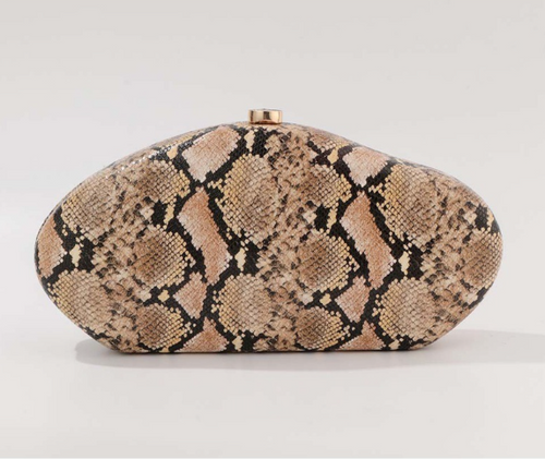 python-effect oval clutch with metallic clasp – VESPER