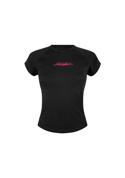 REBEL LACE UP BABY TEE BLACK AND RED