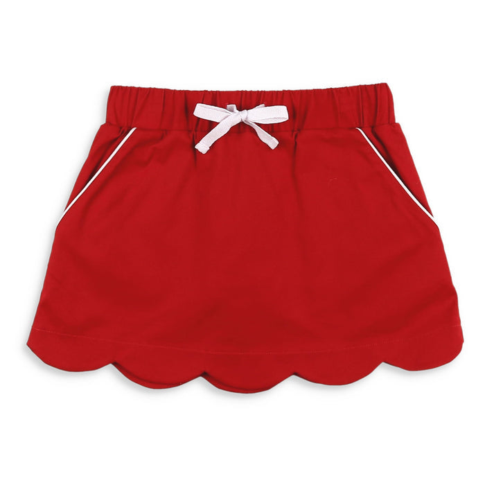 Red Twill Scallop Skort - red girls back to school skort matching bottom back shrimp and grits kids clothing