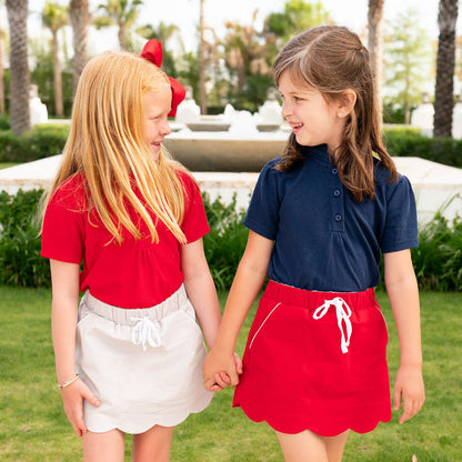Red Twill Scallop Skort - navy pique girls polo top matching red scallop skort shrimp and grits kids clothing