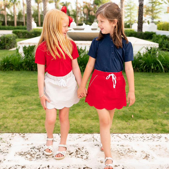 Red Twill Scallop Skort - navy pique girls polo top matching red scallop skort shrimp and grits kids clothing 2