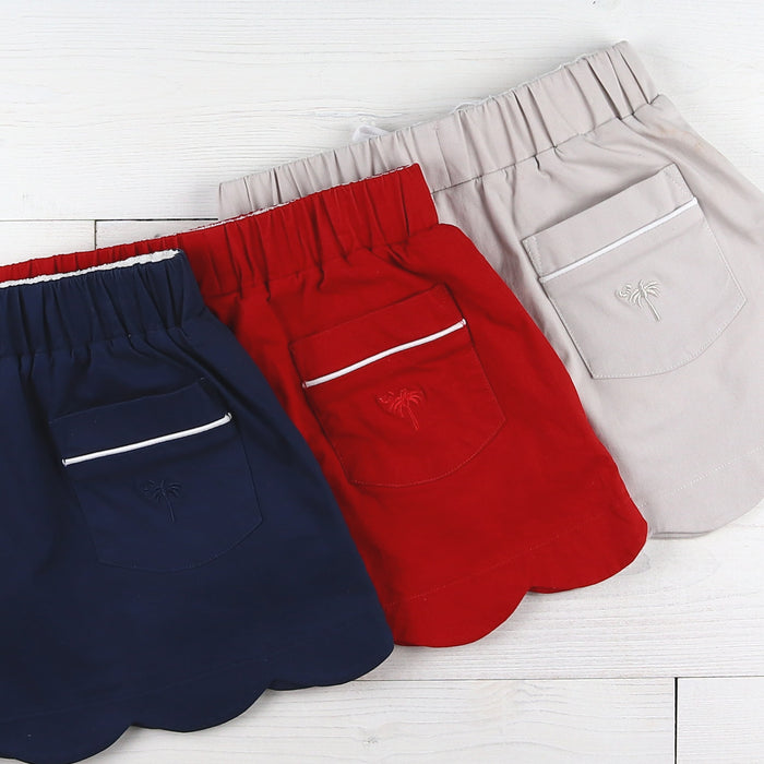 Red Twill Scallop Skort - skort closeup