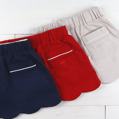 Red Twill Scallop Skort - skort closeup