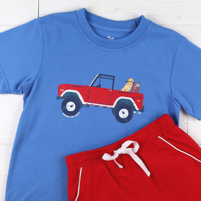 Red Twill Shrimp Shorts - patriotic pup
