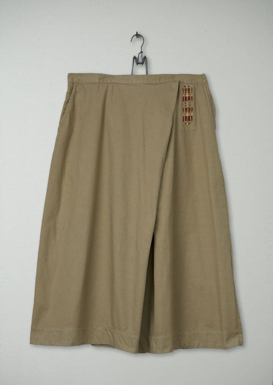 Renewed Brushed Cotton Twill Pleat Front Skirt Size 16 (10) | Pale Khaki