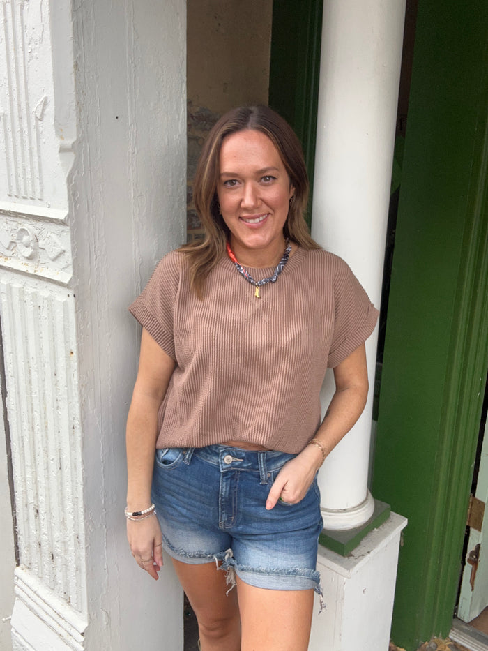 Ribbed short sleeve top