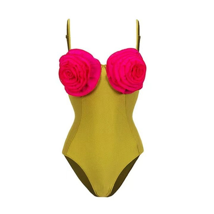 rose appliqué one-piece with mini wrap skirt – LIME