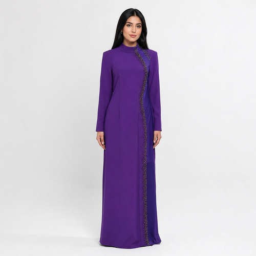 Royal Purple Embellished Maxi Dress – Elegant