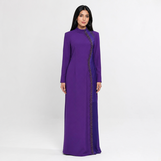 Royal Purple Embellished Maxi Dress – Elegant