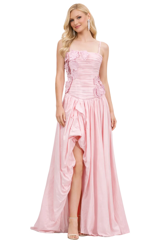 ruched floral strap dress with asymmetric ruffle hem – PETAL