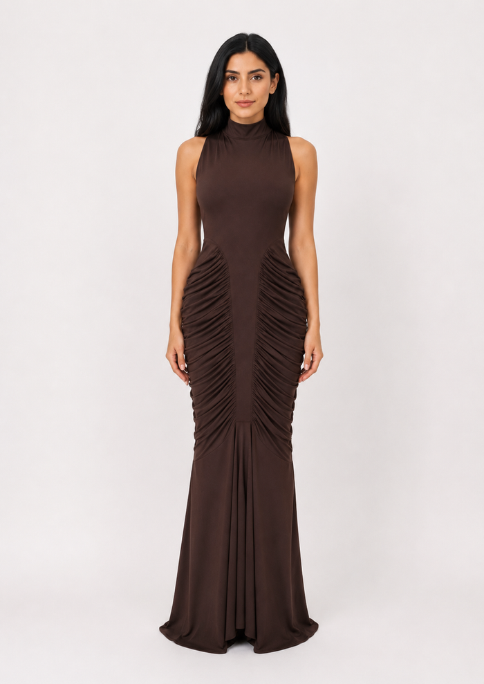 Ruched Sculpted Mermaid Gown — Ivory