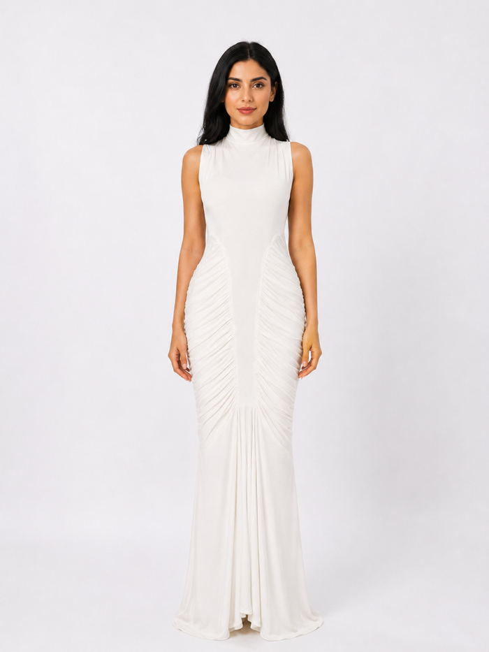 Ruched Sculpted Mermaid Gown — Ivory