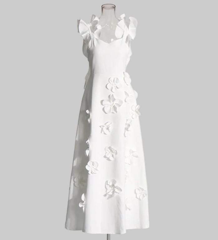 ruffle sleeve floral appliqué midi dress – PETAL