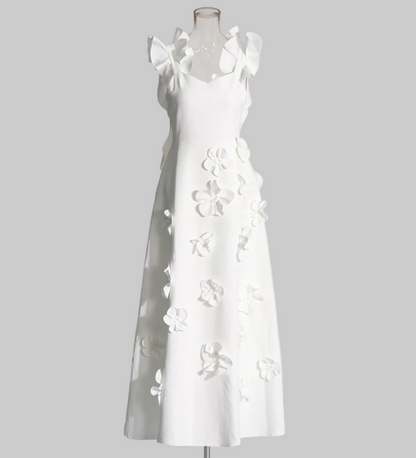 ruffle sleeve floral appliqué midi dress – PETAL