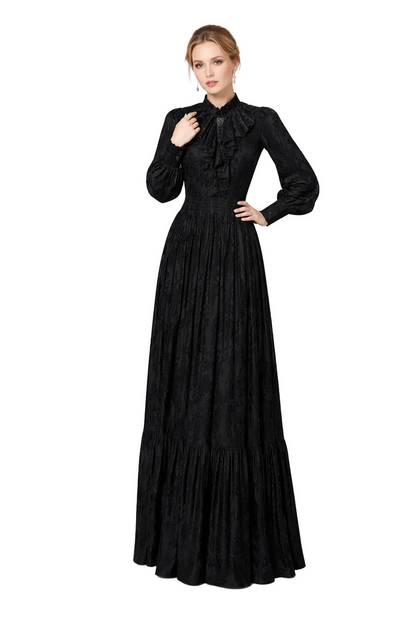Ruffled High-Neck Printed Maxi Dress with Smocked Waist – AMBERLY