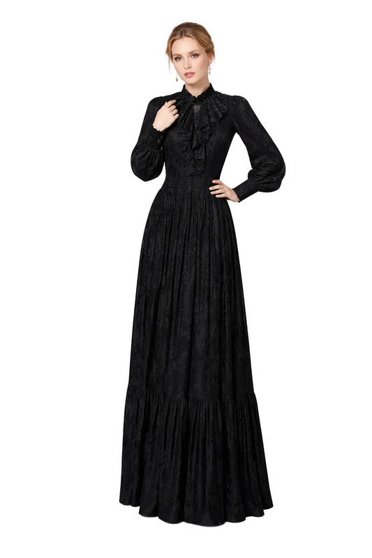 Ruffled High-Neck Printed Maxi Dress with Smocked Waist – AMBERLY
