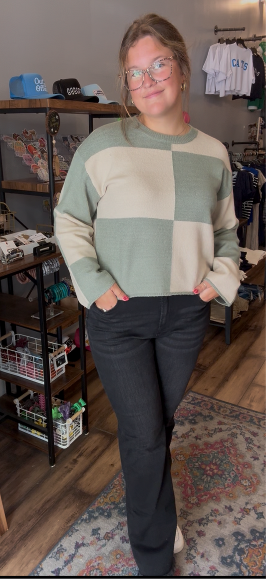 Sage checkerboard sweater