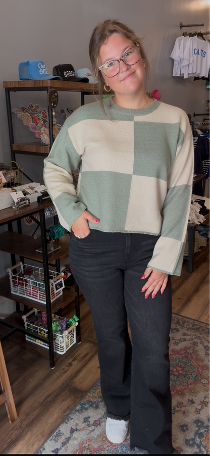Sage checkerboard sweater