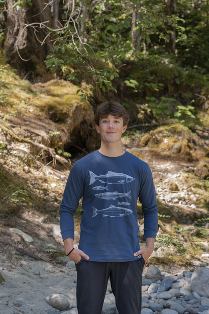 SALMON - Unisex Organic Cotton Long Sleeve Tee - Midnight