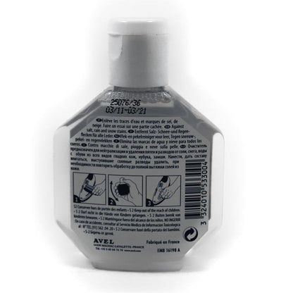 A bottle of Saphir Hiver Salt Stain Remover for leather care.