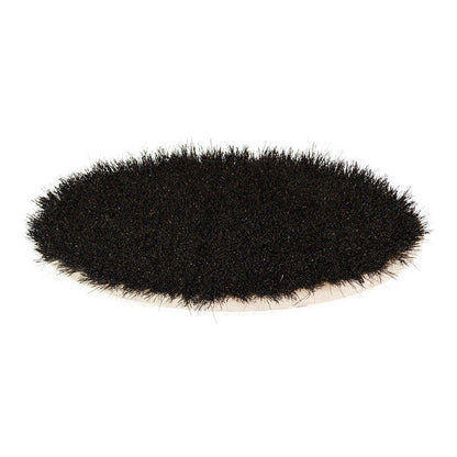 An oval shoe shine brush with horsehair bristles, with natural black bristles, wooden handle, on a white background.