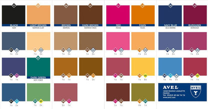 A colour chart of Saphir Teinture Francaise dye for leather