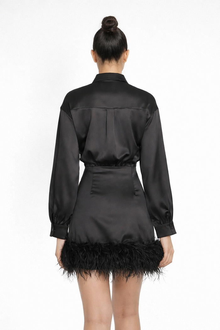satin shirt mini dress with feather hem – CHARM