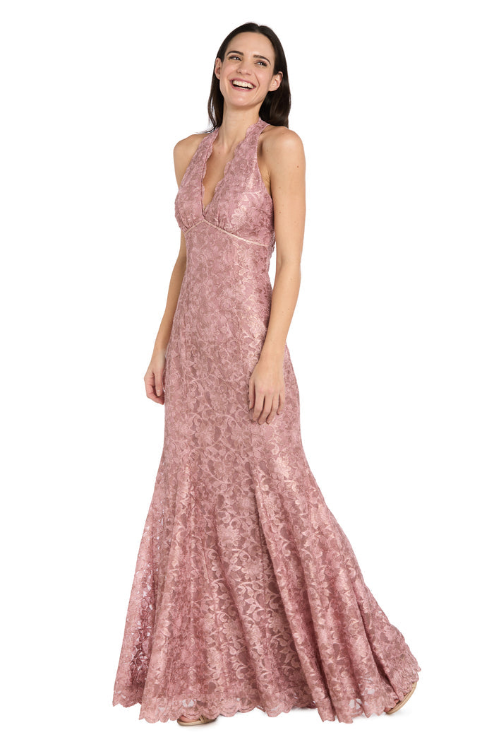 Scalloped Lace Halter Gown - Petite