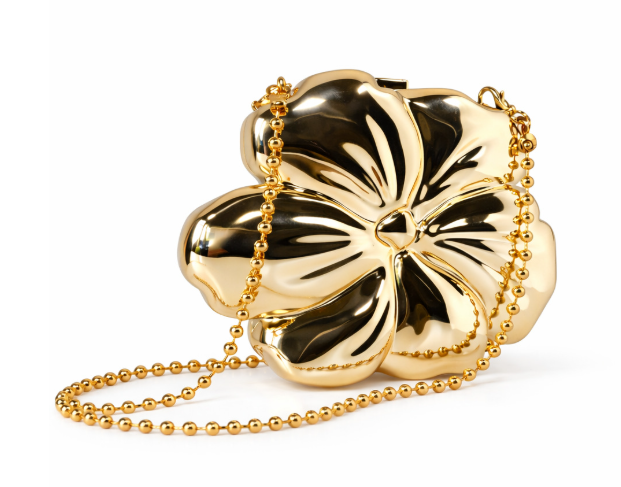 sculpted metallic flower clutch with chain strap – AUREZIA
