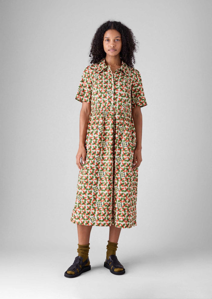 Selma Cotton Shirt Dress | Paprika/Warm Green