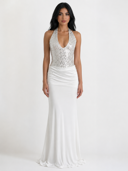 Sequin Halter Mermaid Evening Gown - Radiance