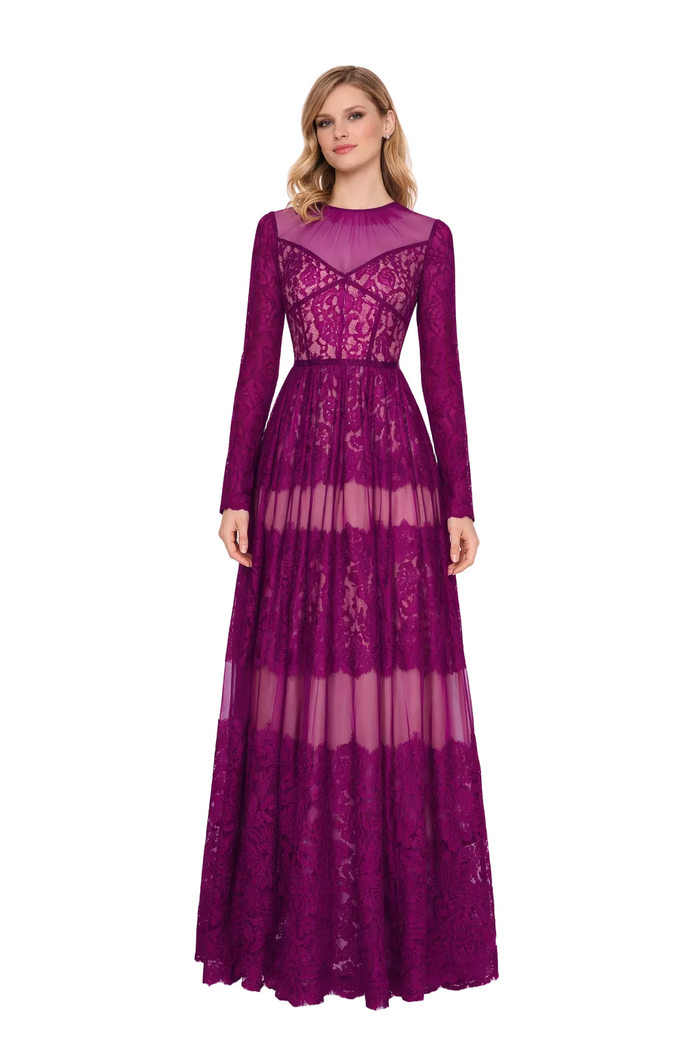 sheer lace maxi dress with illusion neckline – OBSCURA