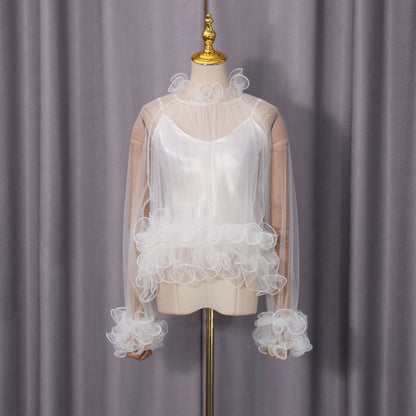 Sheer Ruffle Mesh Blouse - Ethereal