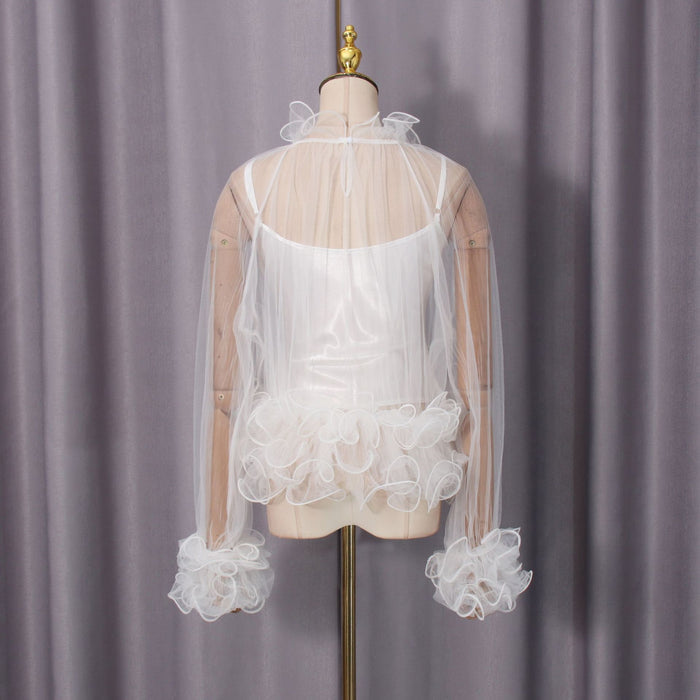 Sheer Ruffle Mesh Blouse - Ethereal