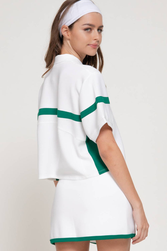 Short Sleeve Oversized Soft Scuba Polo Top