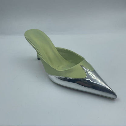 Silver Tip Satin Mule Heels - Modern