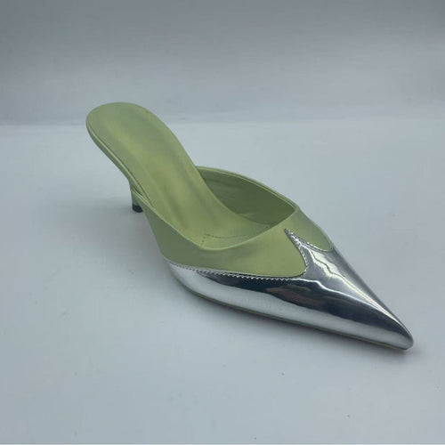Silver Tip Satin Mule Heels - Modern