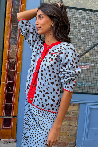 Sky Blue Deer Embroidered Chloe Cardigan