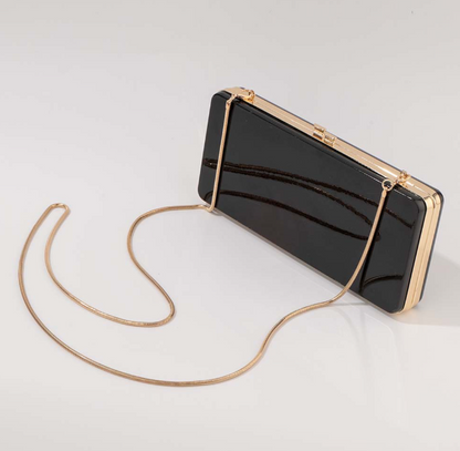 sleek rectangular box clutch with gold frame – DLTIE